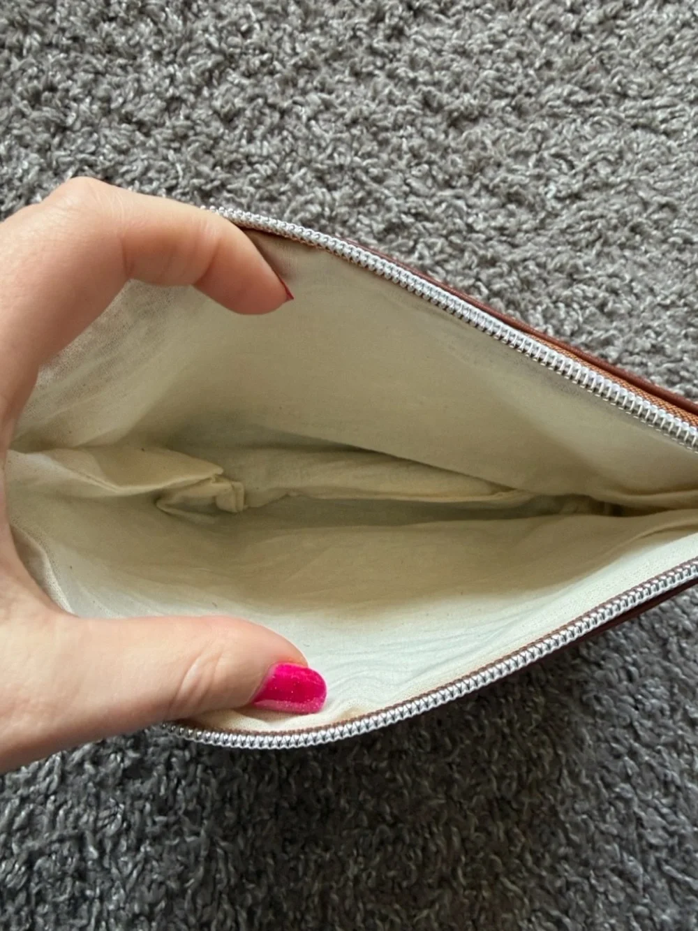 Woven Straw and Brown Lined Clutch/Cosmetic Pouch